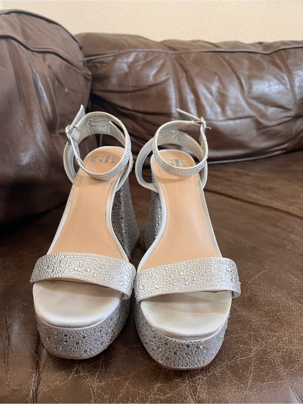 Women's Silver Rhinestone Platform Sandals with Ankle Strap
